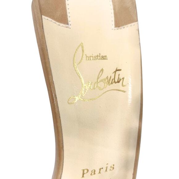 NEW Christian Louboutin Shoes Heels Sandals Corinne 55 Beige Stud Nude 39.5 - Picture 7 of 9